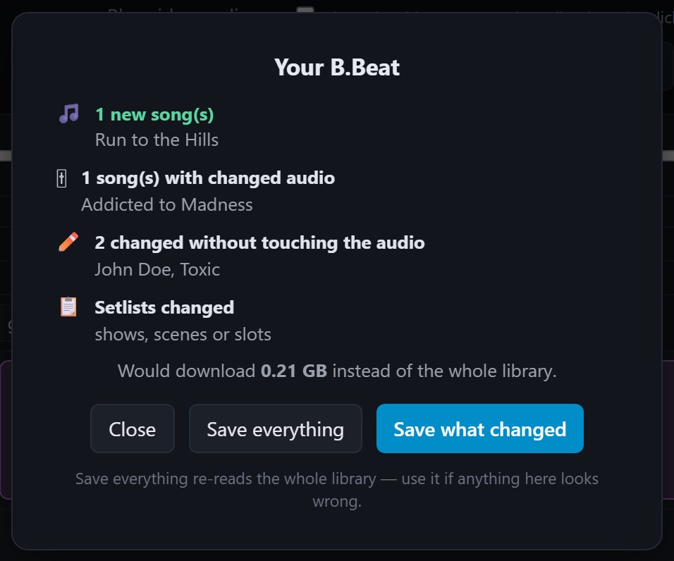 The check: new songs, songs whose audio changed, songs changed without touching the audio, and how much it would download instead of the whole library