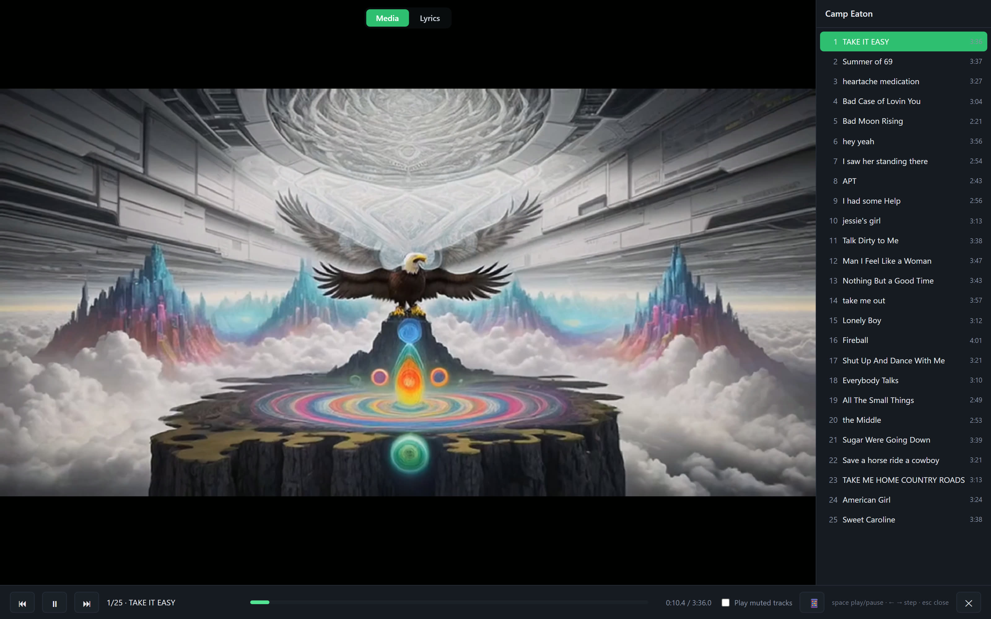 Show preview running: video and the song queue moving together through the set